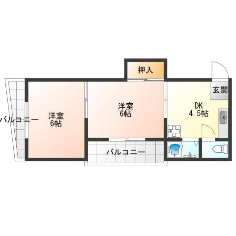 南津守富士ハイツ(2K/1階)の間取り写真