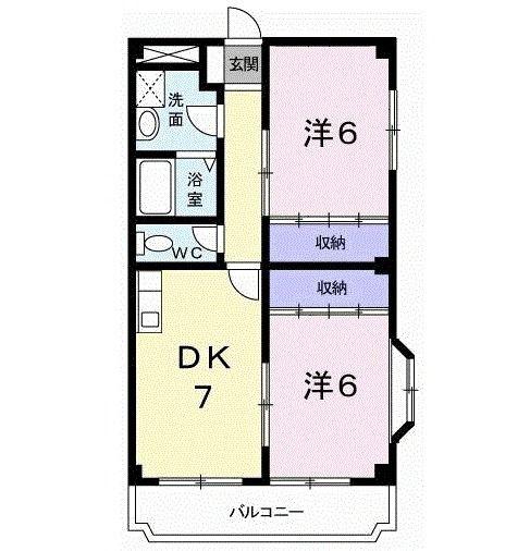 リバーサイドハイツ(2DK/4階)の間取り写真