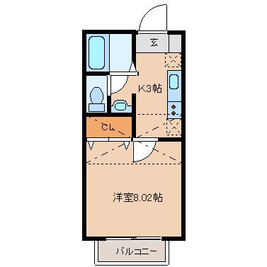 ガルテン山王 参番館(1K/1階)の間取り写真