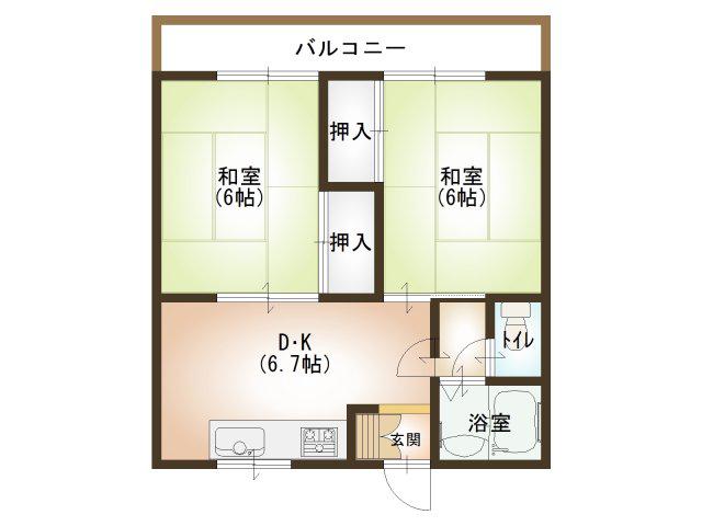 アカオハイツ(2DK/1階)の間取り写真