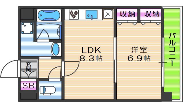 サザンパークス(1LDK/3階)の間取り写真