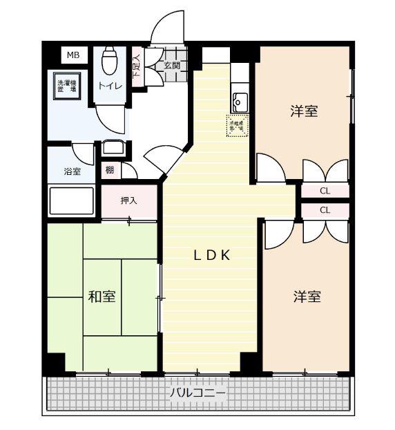 ハニーコート向ヶ丘(3LDK/3階)の間取り写真