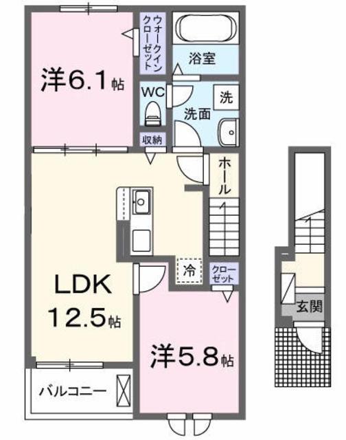 ヴェルドゥーラI(2LDK/2階)の間取り写真
