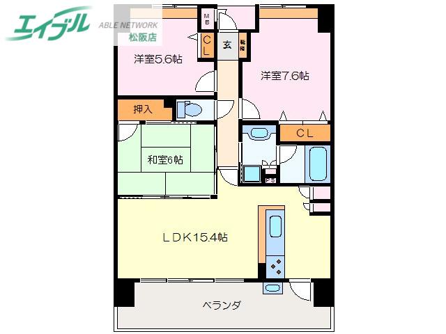 サンマンションアトレ松阪駅前(3LDK/12階)の間取り写真