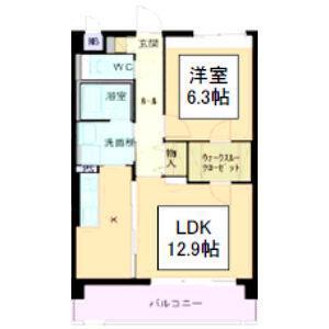 ミコノス亀が洞(1LDK/3階)の間取り写真