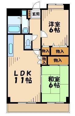 カメットI(2LDK/6階)の間取り写真