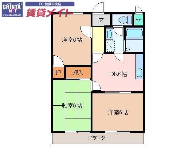 ラ・ブランシュ(3DK/1階)の間取り写真