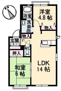 ディアス立村B棟(2LDK/1階)の間取り写真