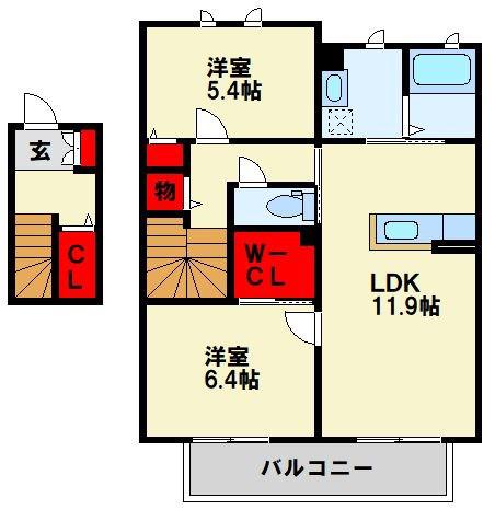 クラヴィエ石坂 C (2LDK/2階)の間取り写真
