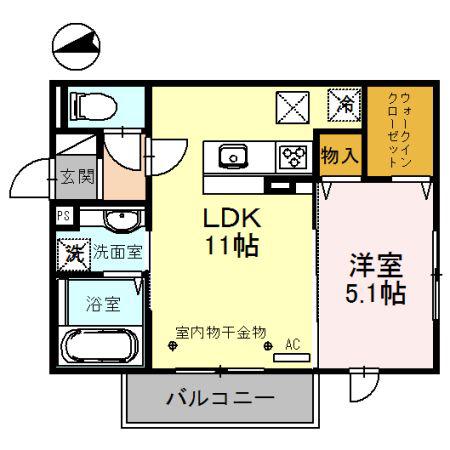 プリムローズ城東(1LDK/1階)の間取り写真
