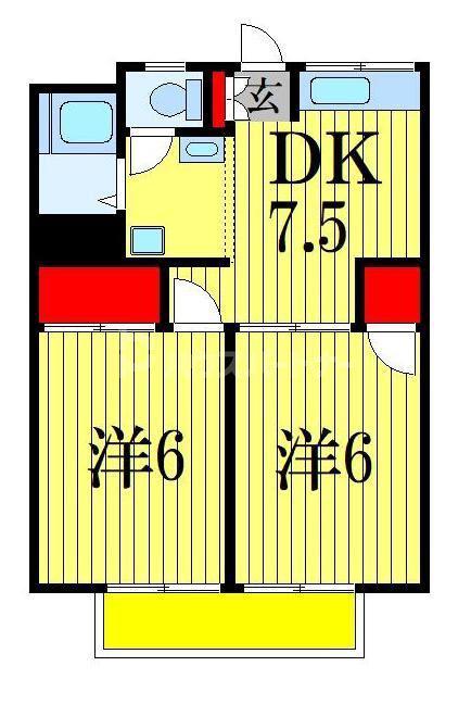ヴィラ中山B棟(2DK/2階)の間取り写真