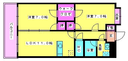 エクセレンテシャルム(2LDK/1階)の間取り写真