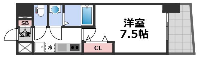 LUXE布施南(1K/8階)の間取り写真