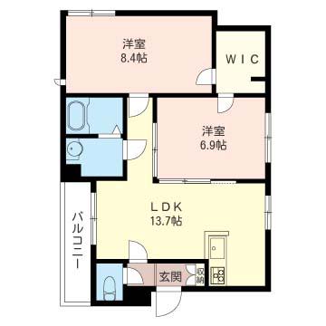 ペルシーモ学芸大学(2LDK/3階)の間取り写真