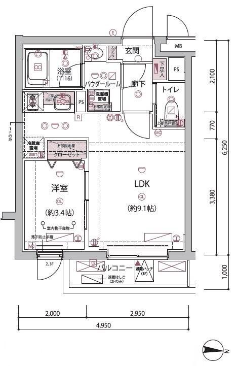 ARCOBALENO BUBAIGAWARA(1LDK/2階)の間取り写真