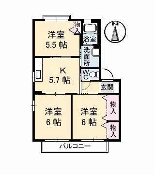 シャーメゾン大原 B棟(3K/2階)の間取り写真