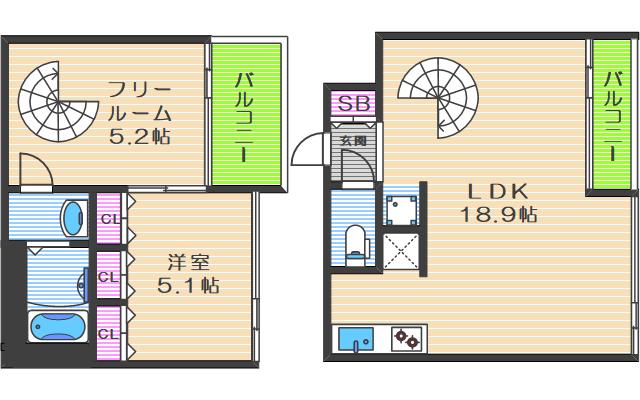 セイワ南堀江リバ-レジデンスイースト(1SLDK/6階)の間取り写真