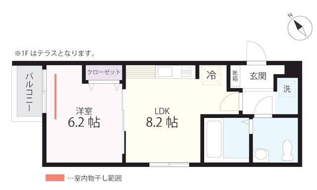 QUIET CRAB HOUSE MIX山手(1LDK/1階)の間取り写真