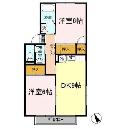 シャインポート屋島AD棟A棟(2DK/1階)の間取り写真