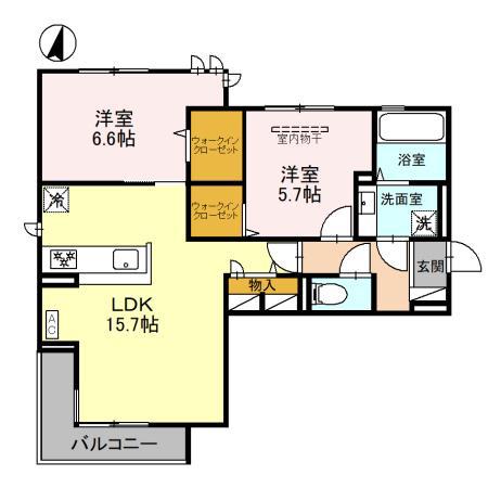 ボヌール ウエスト(2LDK/2階)の間取り写真
