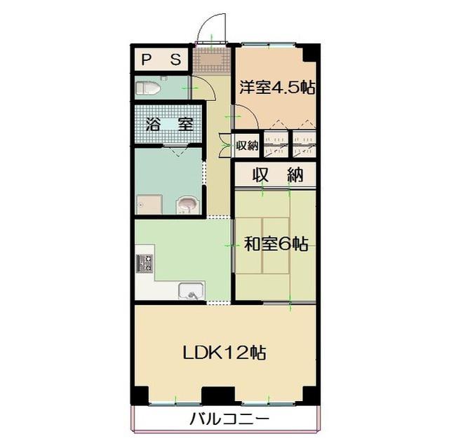 グランドハイツ向之芝(2LDK/4階)の間取り写真