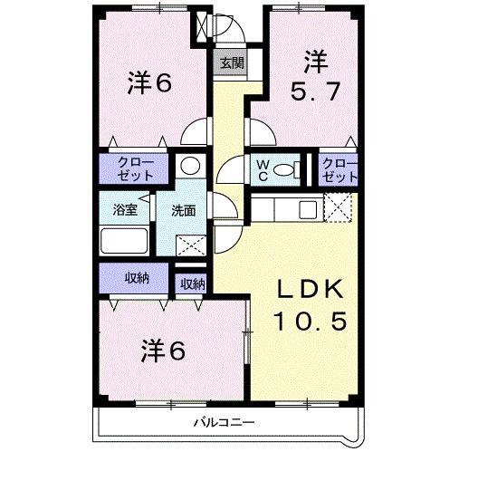 ラルジュウエスト(3LDK/2階)の間取り写真
