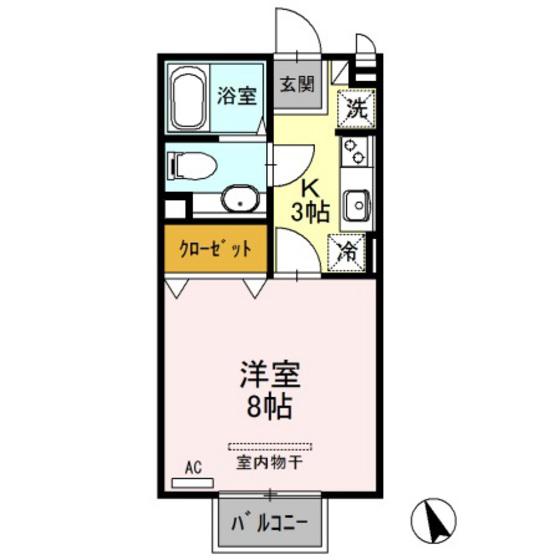 ナカイパレスB(1K/2階)の間取り写真
