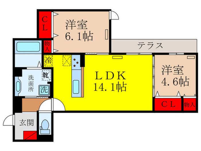 O-CREST池田桃園(2LDK/1階)の間取り写真
