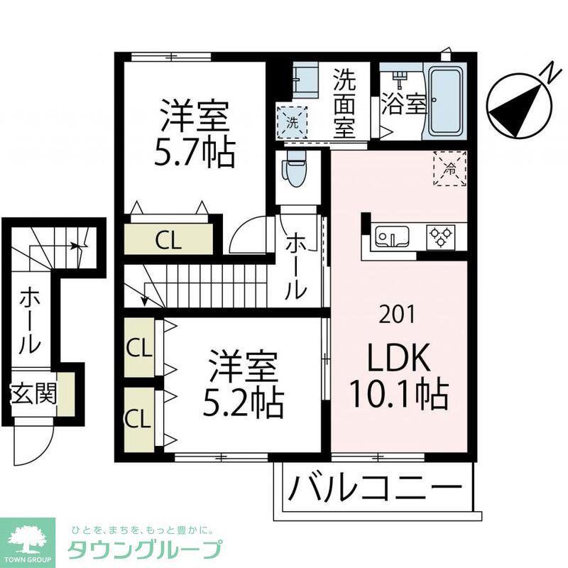 グリーンヒルD(2LDK/2階)の間取り写真