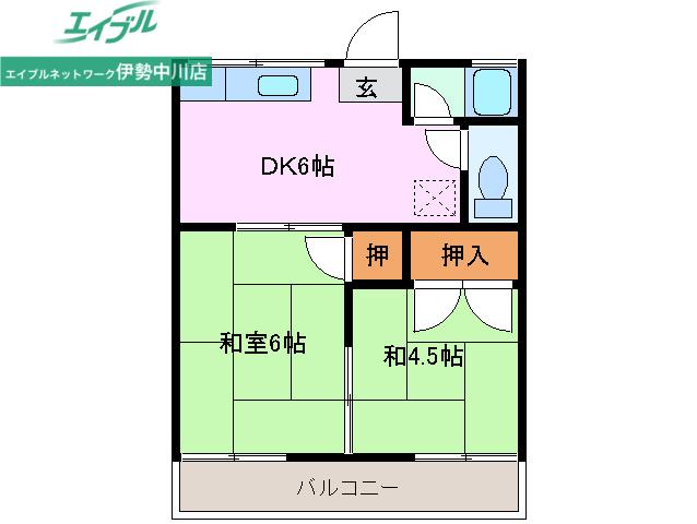 コーポ森(2DK/2階)の間取り写真