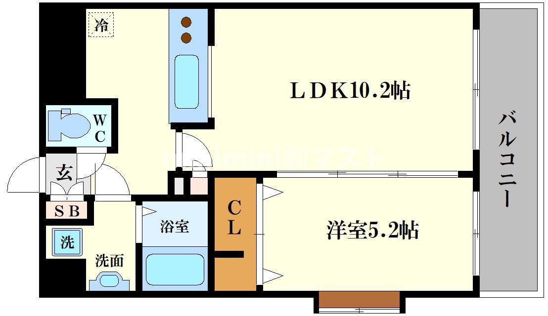 ラムール難波西(1LDK/7階)の間取り写真
