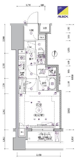 リルシアテラス横濱吉野町(1K/4階)の間取り写真