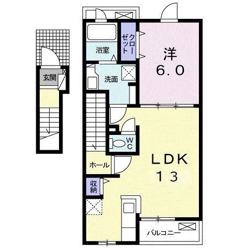 リバーサイドJUN(1LDK/2階)の間取り写真