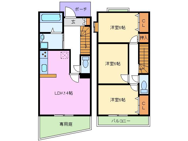 レアールビバシティK(3LDK/1階)の間取り写真