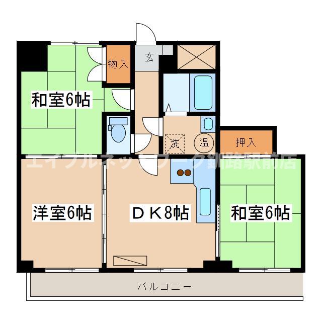 アビタシオン リビエール(3DK/4階)の間取り写真