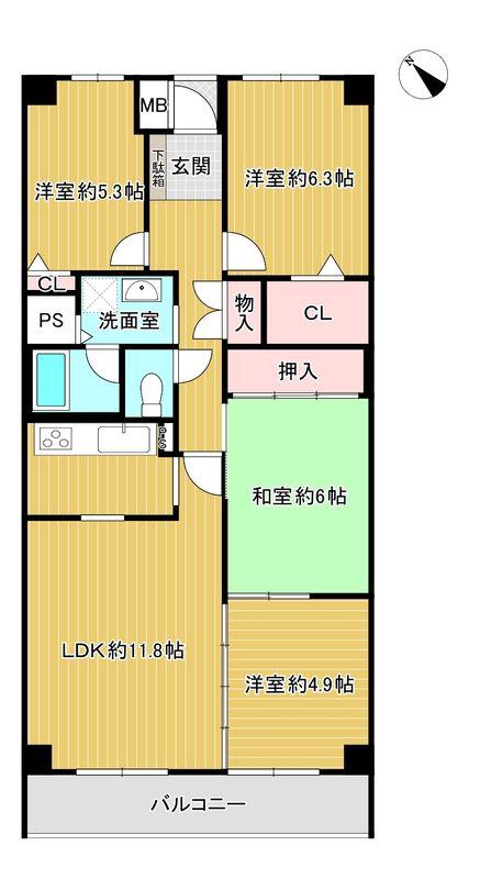 千里中央パークヒルズB棟 B(4LDK/11階)の間取り写真