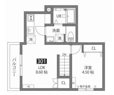 WALD(1LDK/3階)の間取り写真