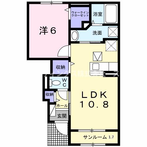 ホワイト ストーク 九日市(1LDK/1階)の間取り写真