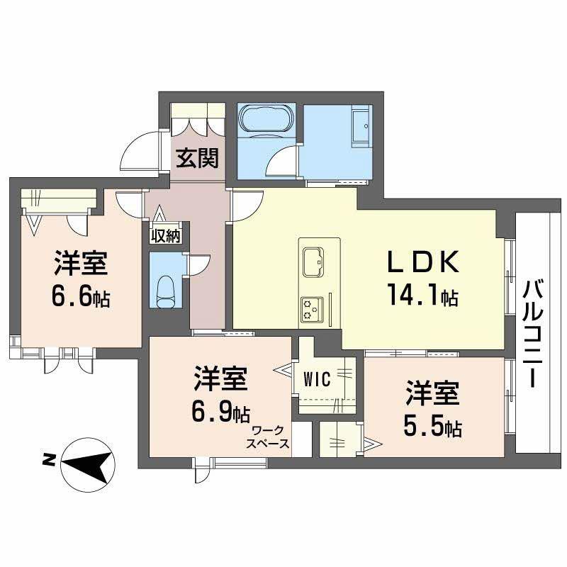 モンジュ広沢(3LDK/3階)の間取り写真