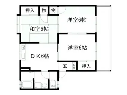 ヒダリタカバネ526 A棟(3DK/1階)の間取り写真