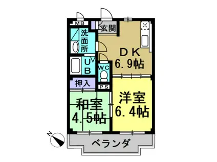 パークヒル新知(2DK/2階)の間取り写真