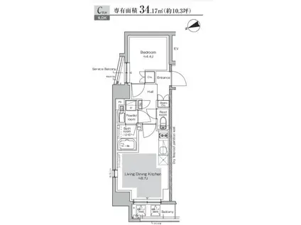 PROUDFLAT TORANOMON プラウドフラット虎ノ門(1LDK/2階)の間取り写真