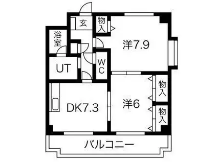 フェリオカンノンジ I(2DK/1階)の間取り写真