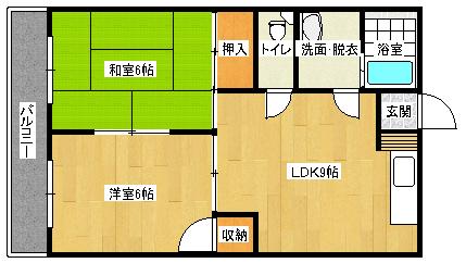 迫本マンション(2LDK/1階)の間取り写真