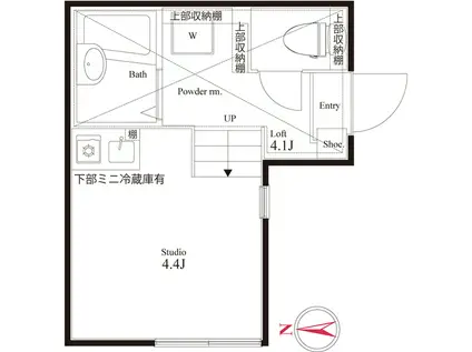 グランコンフォール武蔵小杉(ワンルーム/1階)の間取り写真