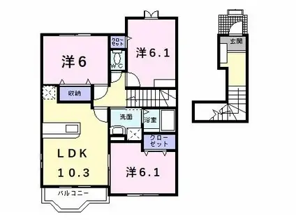 グラディートI(3LDK/2階)の間取り写真