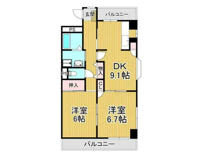 エルファミーレ富田林(2DK/6階)の間取り写真