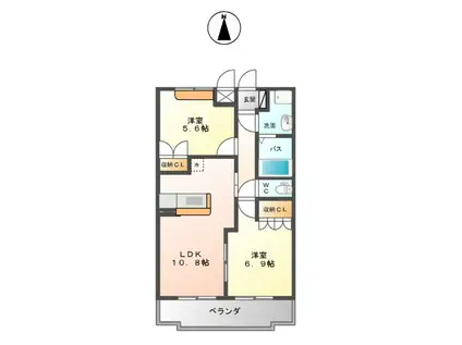 サンセットヒルズ(2LDK/2階)の間取り写真