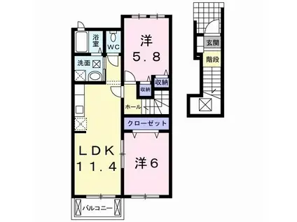 メゾンドフラン イシカラB(2LDK/2階)の間取り写真