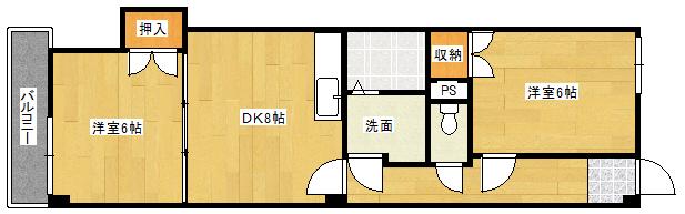 コーポ西旭(2DK/3階)の間取り写真